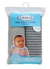 Graco Pack 'N Play Playard Fitted Sheets 2 Pack Solid Striped Gray NWT 39"x27"