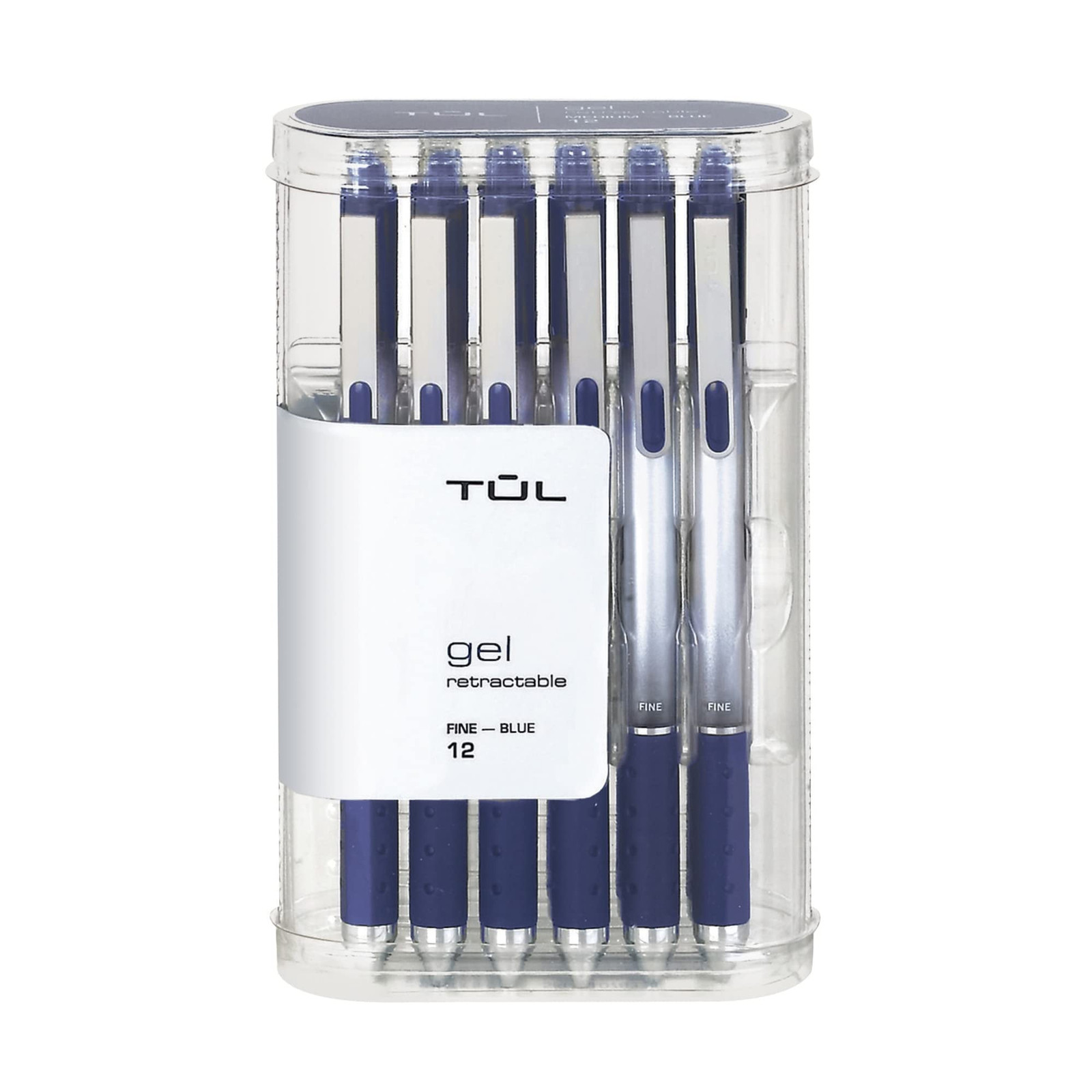 Pens, Retractable, Fine Point, 0.5 mm, Gray Barrel, Blue Ink, Pack Of 12-image