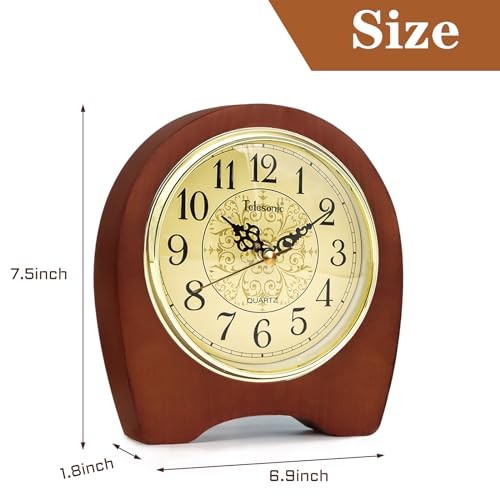 Desk Clock, Wooden Silent Table Clock, Battery Operated Vintage Clock Home - Picture 3 of 7
