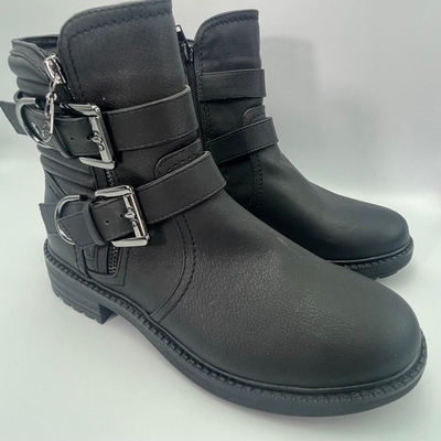 #ad GBG By Guess Los Angeles Gelley Motorcycle Boots Black Women 7M Buckle Accents $27.47
