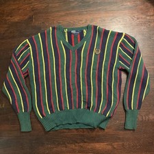 Vintage 90s polo ralph lauren striped tennis v neck knit sweater cotton XL