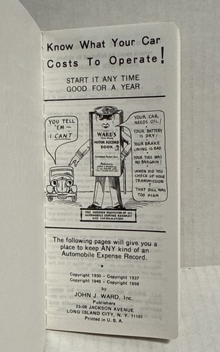 Ward's "Ever-ready" Motor Record Book Unused in Plastic 1959 Long Island City NY - Picture 2 of 5