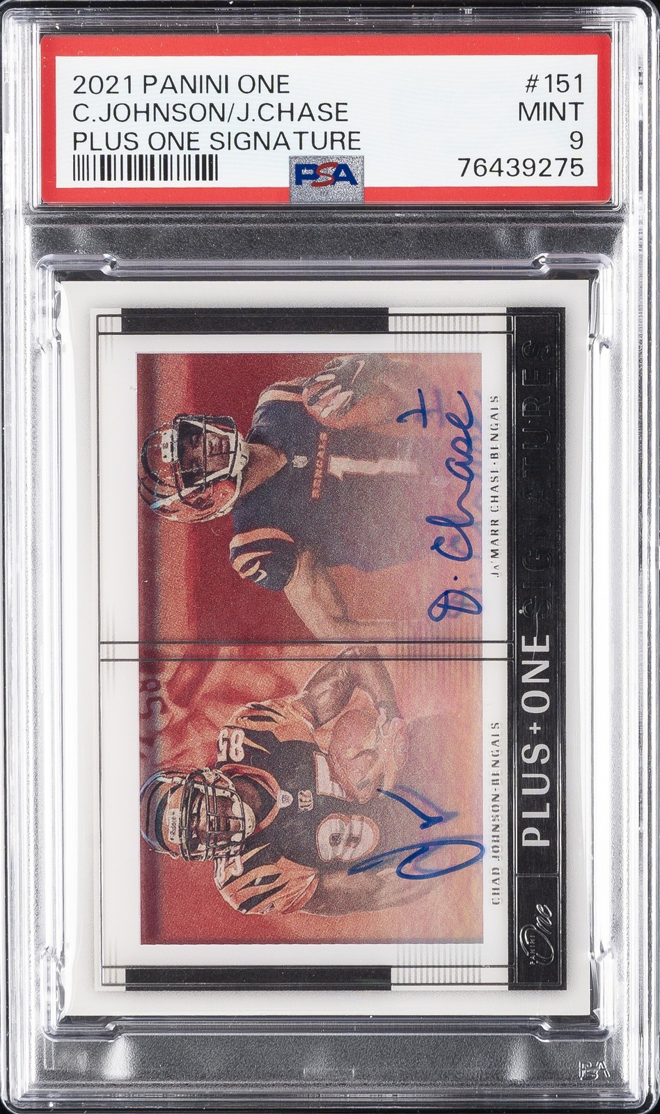 2021 PANINI ONE PLUS ONE SIGNATURE #151 CHAD JOHNSON/JA'MARR CHASE RC /49 PSA 9