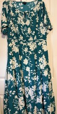 Torrid Womens Teal White Floral Tea Length Studio Crepe De Chine Tiered Dress 2X