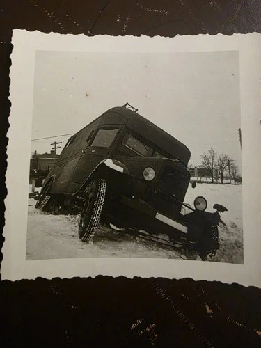 WW2 DITCHED / OVERTURNED MILITARY TRUCK.  ORIGINAL WW2 PHOTO 6x6cm