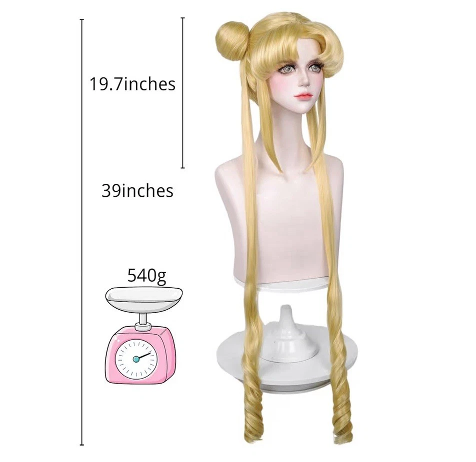Peluca Cosplay Sailor Moon Larga Rubia Incluye Gorra Peluca 40 Pulgadas Colas de Caballo Foto 2 de 4