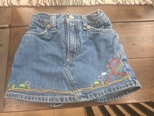 Vintage OshKosh 3T 3 Toddler Girls Denim Jean Skort Skirt Shorts Rainbow Cactus