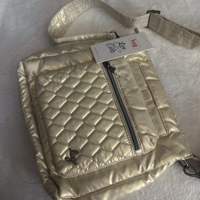 Lug Gold Quilted Crossbody Bag Zip Closure Detachable Adjustable Strap Lined