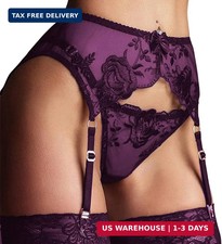 Lace Garter Belt Thong Set for Women Suspender Lingerie with 4 Metal Clips Holde