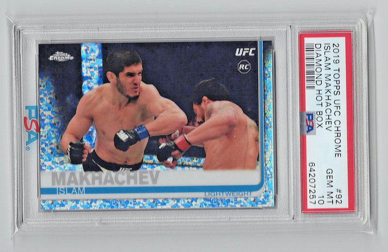 2019 Topps Chrome UFC Islam Makhachev #92 Diamond Hot Box Refractor RC PSA 10