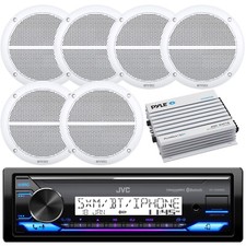 JVC KD-X38MBS Marine Boat Bluetooth USB MP3 Radio, 6X White Speakers, 400W Amp