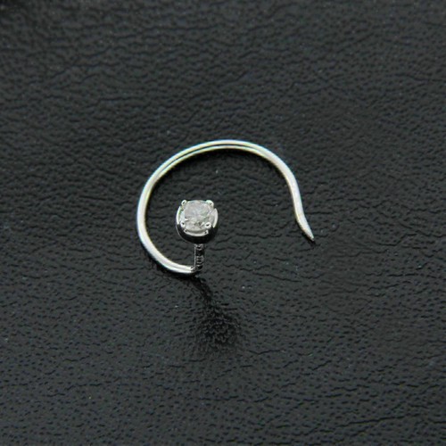 925 Sterling Silver Plated Round Simulated Diamond Nose Ring Piercing Pin 0.20 - Picture 2 of 5