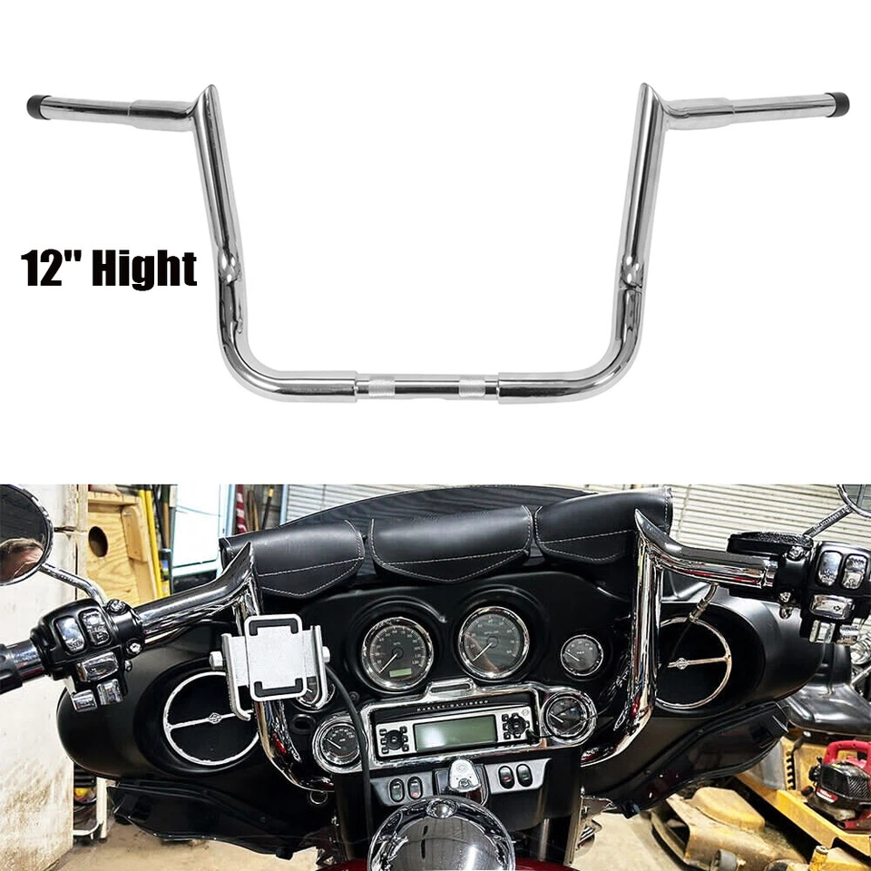 For Harley Electra Glide FLHT 1982-2022 Chrome 12" Rise Ape Hanger Bar Handlebar - Image 4 of 4