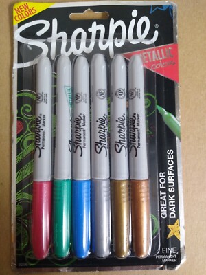 Mew Metallic Fine Point Permanent Markers, Bullet Tip, Blue-Green-Red, 6-Pack