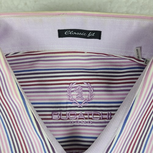 Bugatchi Uomo Shirt Mens Large Purple Blue Striped Classic Fit Dress Button Up * - Picture 3 of 11