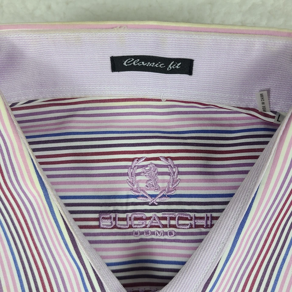 Рубашка мужская Bugatchi Uomo большая фиолетовая синяя в полоску классический крой платье на пуговицах * - Изображение 3 из 4