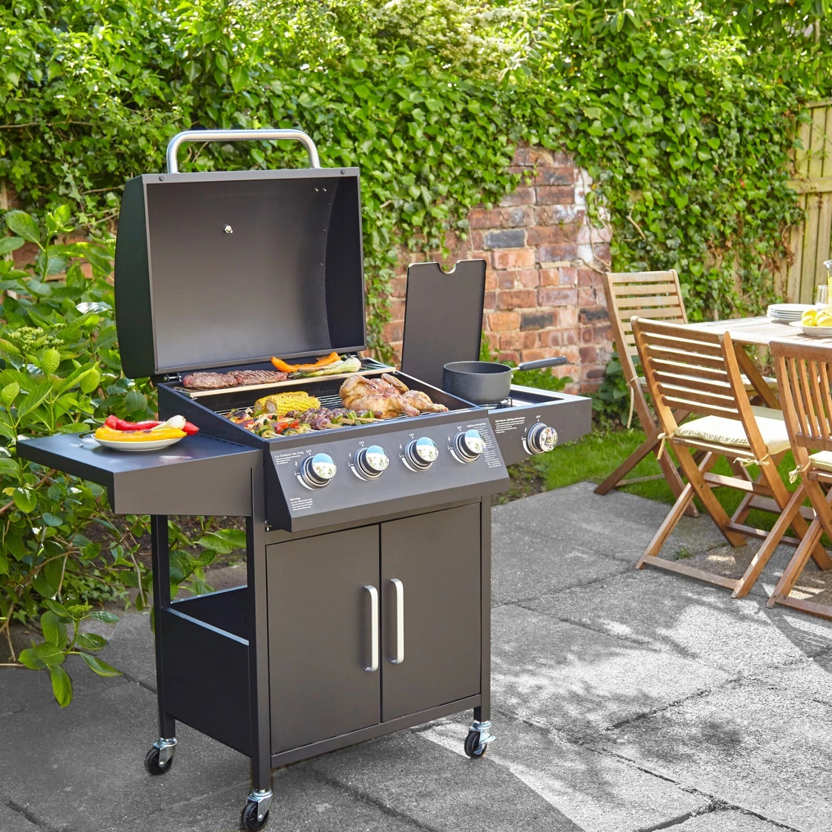 Neo Gas BBQ Grill 4+1 Burner Side Garden Barbecue with Cover & Gas  Regulator 5056293904230