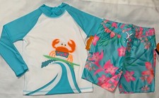Gymboree Boys Size 5T Rash Gaurd Swim Suit Tropical Turquoise Splish Splash New