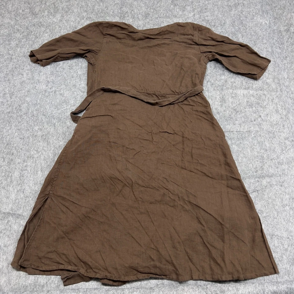 Vestido Pavietra Para Mujer XL Marrón Estilo Midi Envolvente Ranura Alta Preppy Lino Lagenlook Foto 2 de 4