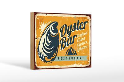 Holzschild Retro 18x12 cm Oyster Bar Seafood Restaurant Deko Schild wooden sign