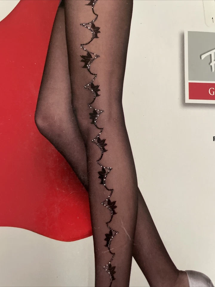 Medias Fiore Malana estampadas negras transparentes metálicas 154-165 lb altura 5’4-5’7 20D Foto 3 de 3