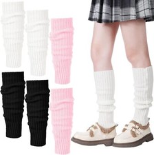 Eurzom 3 Pairs Kawaii Leg Warmers Knitted Black, White, Pink