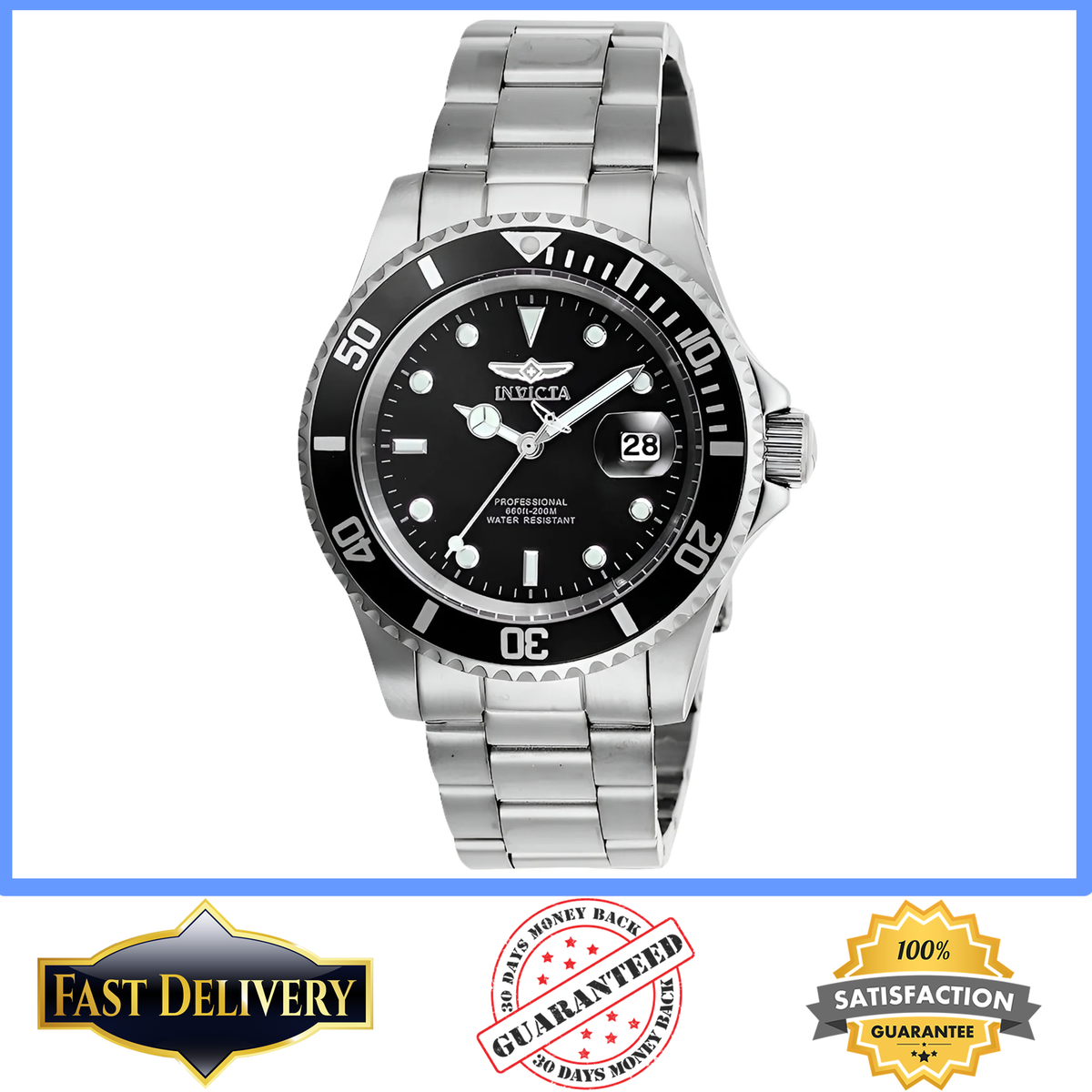 INVICTA Pro Diver Black Dial Stainless Steel 40 mm Men's Watch