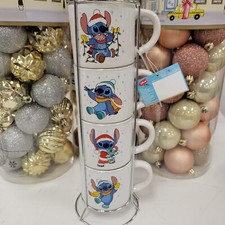 Disney Stitch Christmas Holiday Stackable Coffee Mug Set of 4 New With Tag Rare
