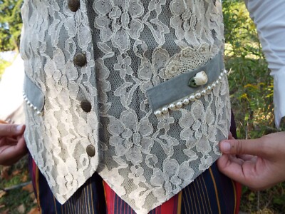 Vintage Dawn Joy Fashions 80s vest made in USA lace pearls