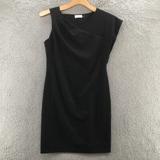 Calvin Klein Sheath Dress Womens S Black Asymmetrical Sleeves Ruched Boat Neck