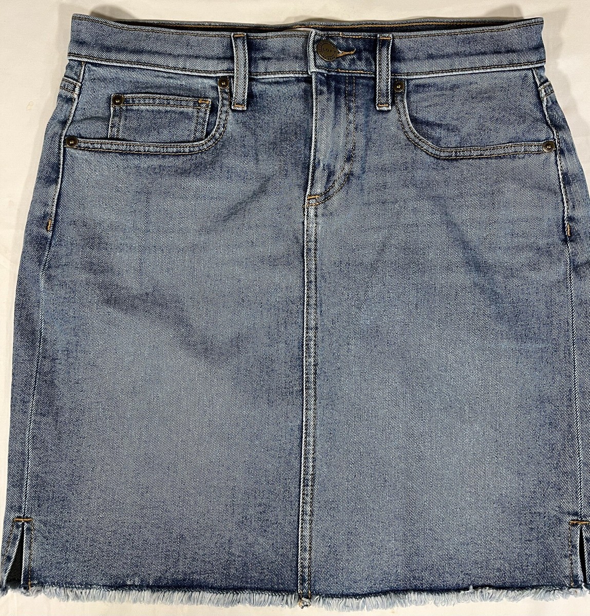 Ann Taylor Loft Women's Blue Denim Pencil Skirt Raw Hem