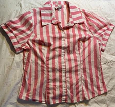 Unique Vintage Blouse Size XL 14 Pink White Retro Rockabilly Short Sleeve Top