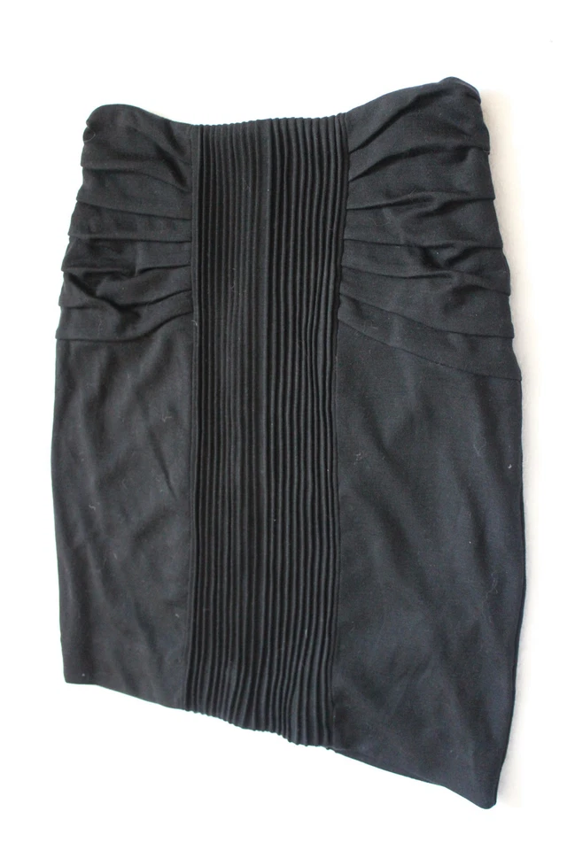 NEW! Catherine Malandrino Black Pleat Sexy Wool Silk Ruched Elegant Skirt 8 $435