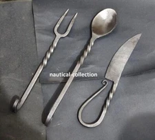 Set of 3 pc Twisted Forged Medieval Cutlery Set Viking Cutlery Knife Spoon Fork