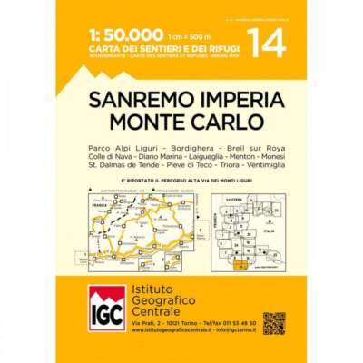 Italy San Remo Imperia Monte Carlo and Italian Riviera 50k IGC Map 14 hiking