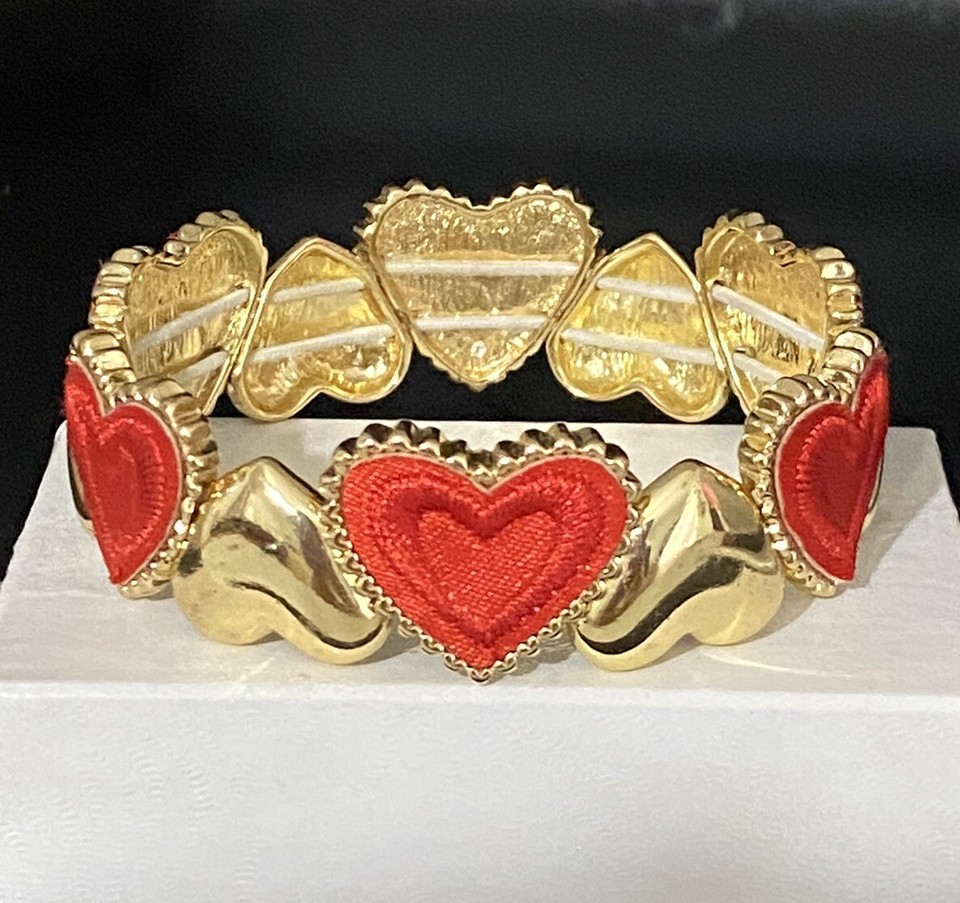 Thalia Sodi GoldTone Heart Stretch Bracelet Valentines Love Red eBay