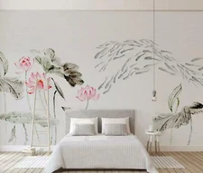 3D Ink Lotus Fish Wallpaprer Wall Mural Removable Self-adhesive Sticker1118