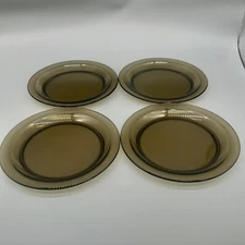 Vereco France Lot Smoke Brown Glass Salad Side Plates  4pcs 7.5 inch