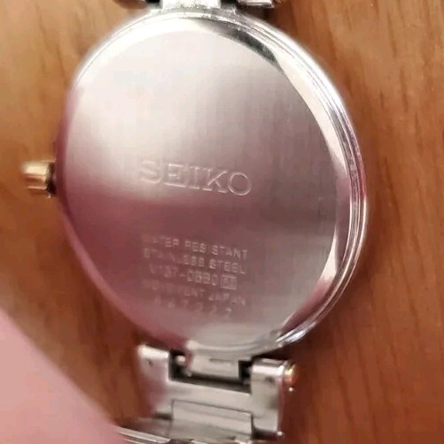 光緒盤子 Vintage Seiko V137-OAAO Solar Two Tone Crystal Bezel Watch