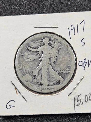 🌟 1917-S Walking Liberty Half Dollar 90% Silver Obverse Mint Mark Good GD