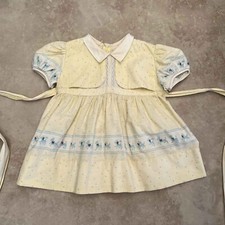 Vtg 50s Nanette Novelty Dog Print Yellow Cotton Puff Sleeve Toddler Girls Dress