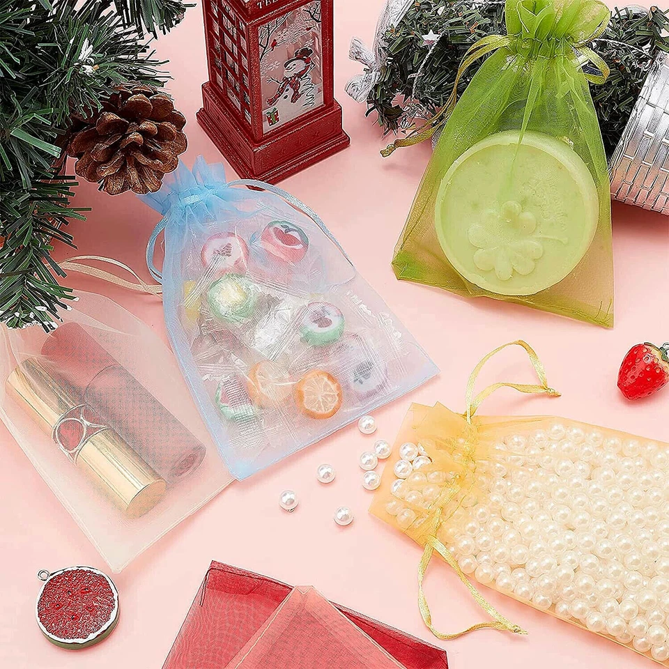 100/200 piezas Organza Boda Fiesta Favor Decoración Regalo Caramelo Bolsas Transparentes 4x6/3x4 Foto 3 de 4