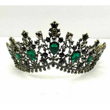 Green Black Rhinestone Bronze Tone Metal Tiara Crown Elegant Bridal Prom NEW