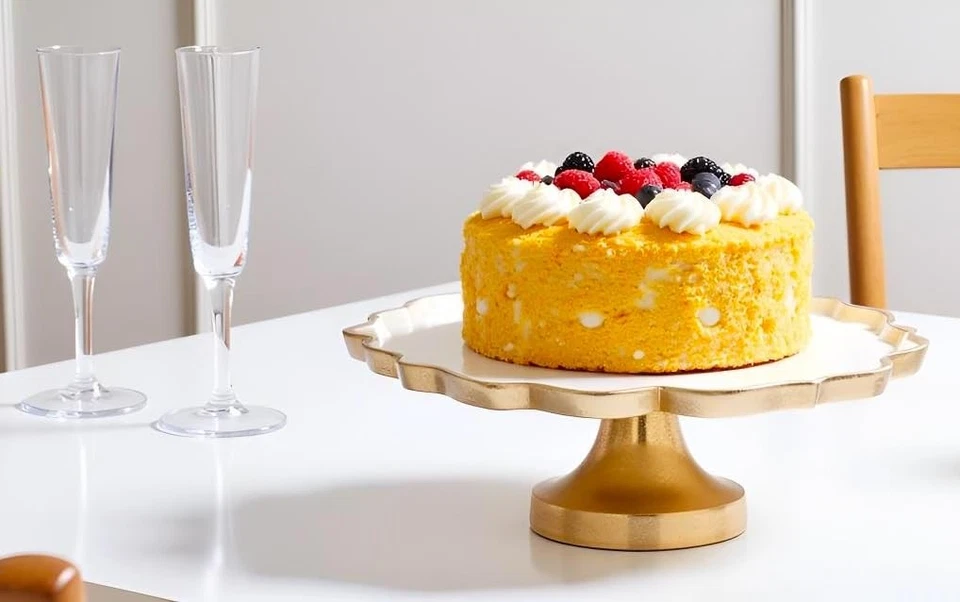 Cruiser’s Caché 16" Sculpted Metal Cake Stand, White Enamel and Rustic Gold F... - Image 2 of 4