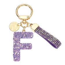 Initial Letter Keychain, Gift Bling Letter-F Key Chain for Women, Purple