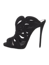 GIUSEPPE ZANOTTI Coline Black Suede Cut Out Mules Size 6.5 IT 36.5 Good Cond.