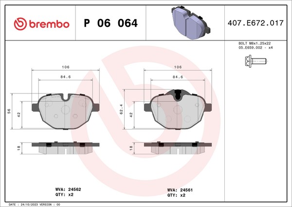 Hinterachse Brembo P 06 064 Bremsbelagsatz, Scheibenbremse FüR Bmw,Bmw (Brillian-image
