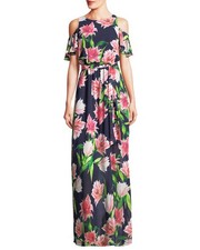 Eliza J Cold Shoulder Floral Gown Plus SZ 24W Navy Multi