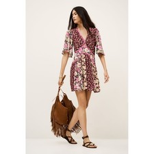 Ba&sh Indrea Mini Dress Bordeaux Floral Mixed Print V-Neck Short Sleeve Small