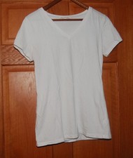 Zenana Outfitters V-Neck Short Sleeve T Shirt White Solid Top Stretchy Cotton L